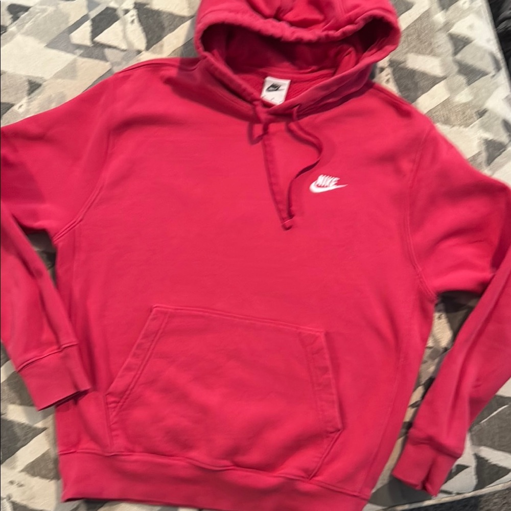 Nike Pink Sweater with Signature Swoosh and Ribbed Cuffs